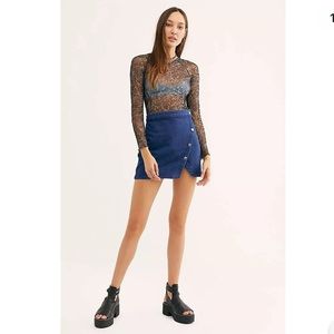 We the free Notched Denim Mini Wrap Skirt